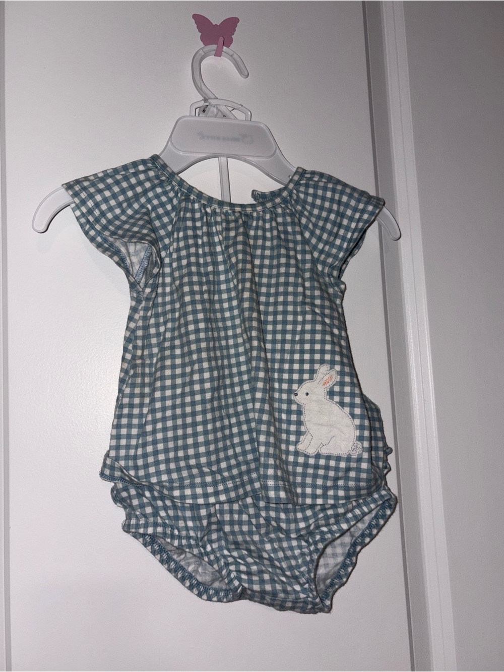 Blue Gingham Bunny two piece Romper for Kids